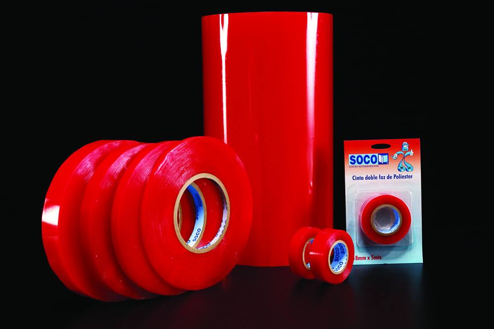 Cinta Doble Faz Poliester Rojo